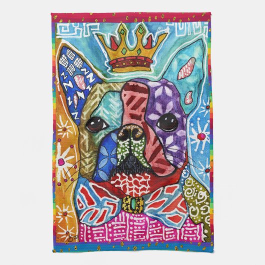 ミックスメディアボストンテリアードッキッチンタオル キッチンタオル (縦)