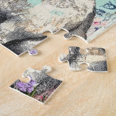 ミックスメディアラビットピンクの蝶と花 ジグソーパズル (側面)