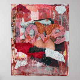 ミックスメディアラブバタフライアートプリント ポスター