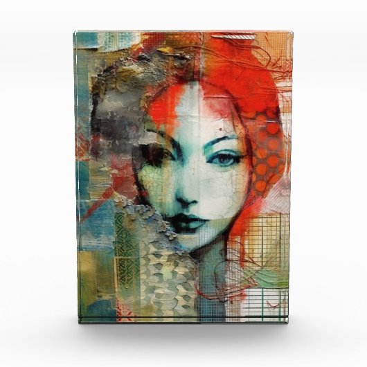 ミックスメディア女性コラージュ フォトブロック (正面)