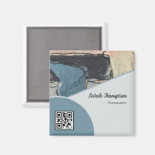 ミックスメディア抽象芸術グレーグレーブルーQRコード マグネット (正面/裏面)