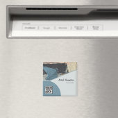 ミックスメディア抽象芸術グレーグレーブルーQRコード マグネット (インサイチュ (食洗機))