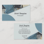 ミックスメディア抽象芸術グレーグレーブルーQRコード 名刺 (正面/裏面)