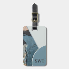 ミックスメディア抽象芸術グレーブルーイニシャルモノグラム ラゲッジタグ