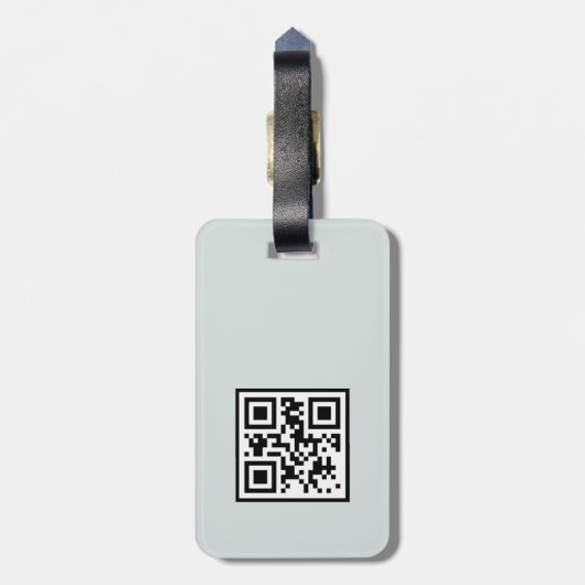 ミックスメディア抽象芸術グレーブルーモノグラムQRコード ラゲッジタグ (裏面縦)