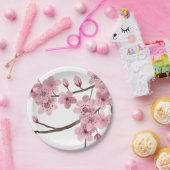 ミックスメディア・ピンクの桜 ペーパープレート (パーティー)