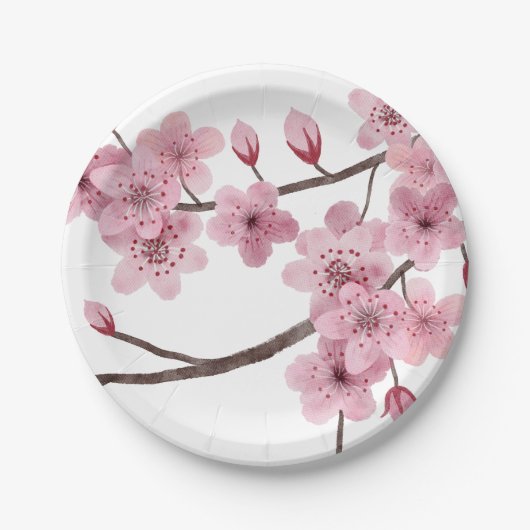 ミックスメディア・ピンクの桜 ペーパープレート (正面)