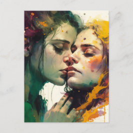 ミックスメディカラフルア愛の絵画女性 ポストカード