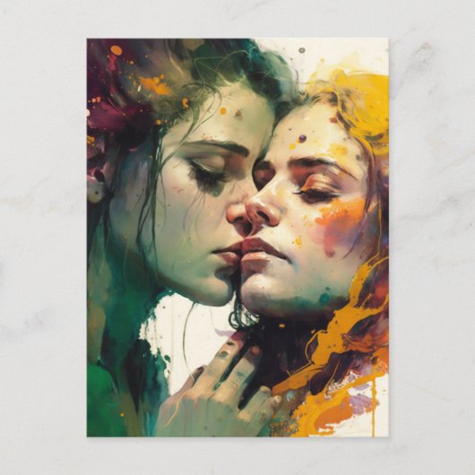 ミックスメディカラフルア愛の絵画女性 ポストカード (正面)