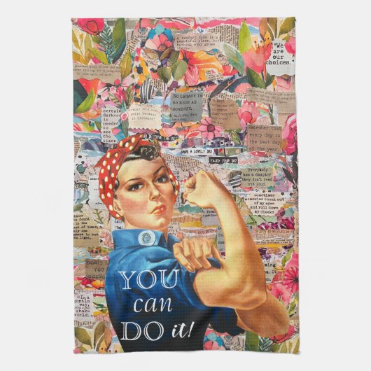 ミックスメディ感動的アRosie the Riveter キッチンタオル (縦)
