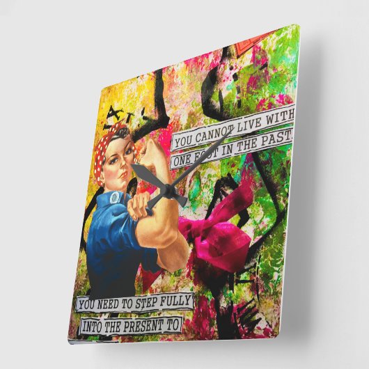 ミックスメディ感動的アRosie the Riveter スクエア壁時計 (傾斜)