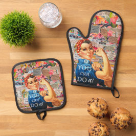 ミックスメディ感動的アRosie the Riveter 鍋つかみ&鍋敷きセット