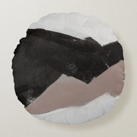 ミックスメディ絵画アのミニマリスト抽象デザイン。 ラウンドクッション (正面)