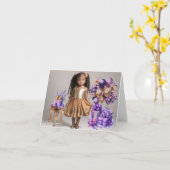 ミックスレース小さな女の子誕生日 カード (黄色い花)