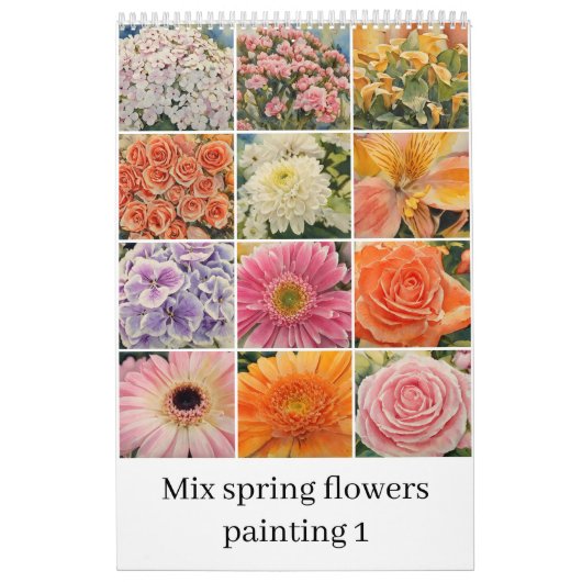 ミックス春の花の絵を描水色1 カレンダー (カバー)