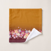 ミックス桜花着物スタイルブルゴーニュ&金ゴールド バスタオルセット (ウォッシュタオル)