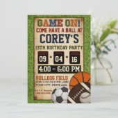 ミックス·スポーツ誕生日パーティーの招待 招待状 (スタンド正面)