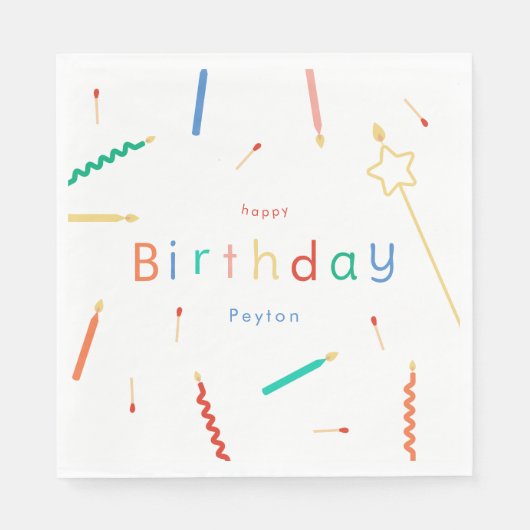ミックス+マッチろうそく&マッチ誕生日 スタンダードランチョンナプキン (正面)