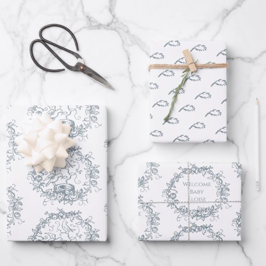 ミックスnマッチ鳥の巣名前をカスタムする赤ちゃんシャワーWra ラッピングペーパーシート (正面)