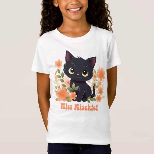 ミッシッ恋しく思チブラック子猫かわいいチビ（小さくかわいく書いた感じ） Tシャツ (正面)