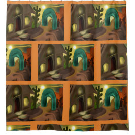 ミッションスペインの南西抽象芸術アート シャワーカーテン