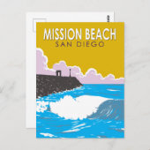 ミッションビーチカリフォルニアトラベルアートヴィンテージ ポストカード (正面/裏面)