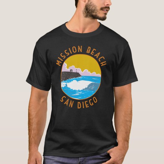 ミッションビーチカリフォルニアトラベルアートヴィンテージ Tシャツ (正面)