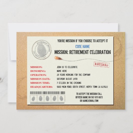 ミッション引退パーティー シークレットエージェント 招待状 (正面)