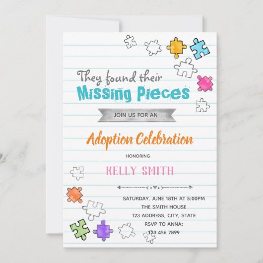 ミッシング・ピース 養子縁組パーティー招待状 招待状 (正面)