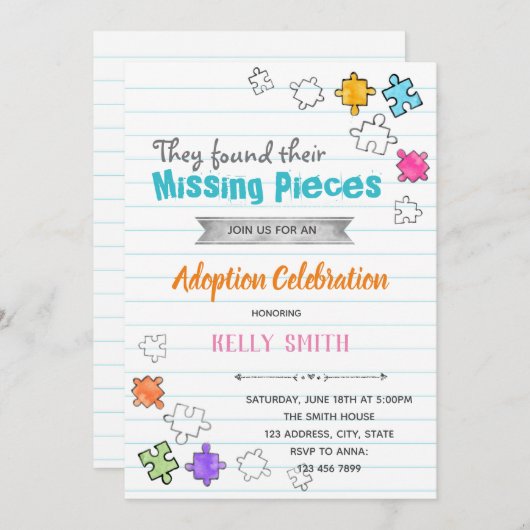 ミッシング・ピース 養子縁組パーティー招待状 招待状 (正面/裏面)