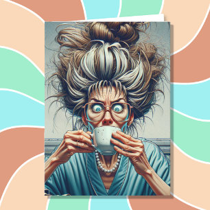 ミッシ笑わされるュ・パンとコーヒーを持つ女性 カード