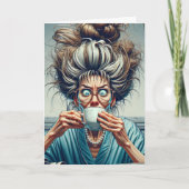 ミッシ笑わされるュ・パンとコーヒーを持つ女性 カード (正面)