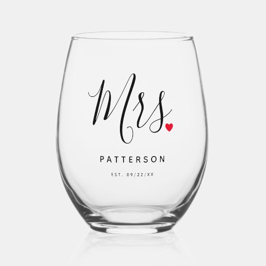 ミッスタイリッシュズカスタムの姓と日結婚付 ステムなしワイングラス (正面)