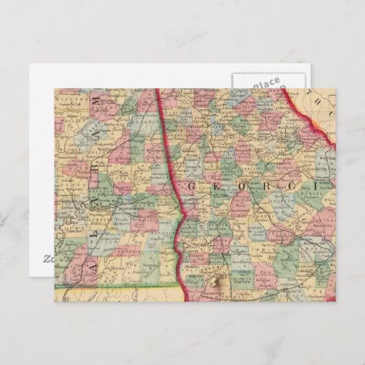 ミッチェルによるジョージア州、アラバマ州地図 ポストカード (正面/裏面)