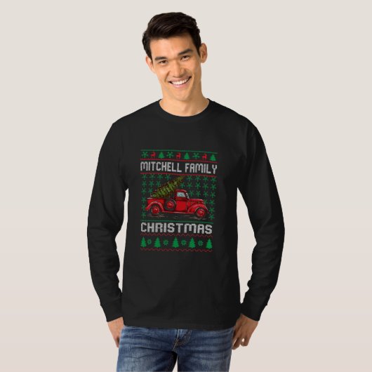ミッチェルファミリーブリークリスマスセーターレッドトラック Tシャツ (正面フル)