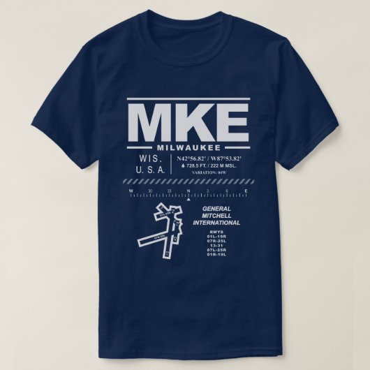 ミッチェル国際的空港MKE Tシャツ (デザイン正面)