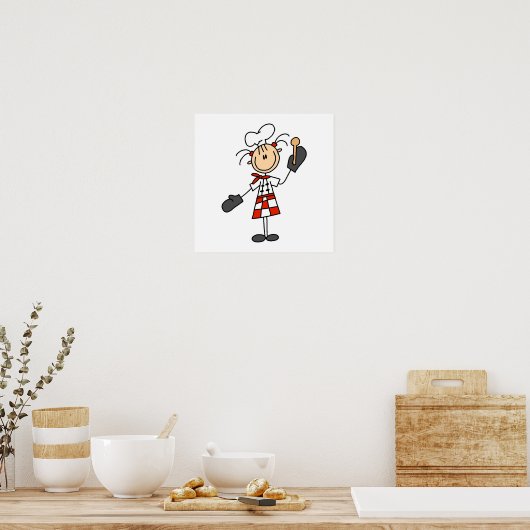 ミッツと木製スプーンを使った女性シェフ ポスター (キッチン)