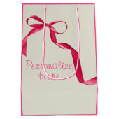 ミッテンエレガントレース冬のリボンかわいいピンクのクリーム ミディアムペーパーバッグ (裏面)