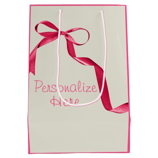 ミッテンエレガントレース冬のリボンかわいいピンクのクリーム ミディアムペーパーバッグ (裏面)