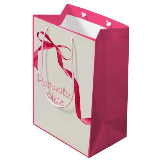 ミッテンエレガントレース冬のリボンかわいいピンクのクリーム ミディアムペーパーバッグ (裏面アングル)
