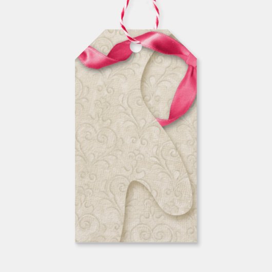 ミッテンエレガントレース冬のリボンのピンククリームかわいい ギフトタグ (裏面)