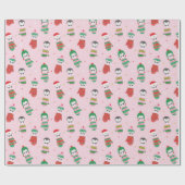 ミッテンライトピンクの可愛いクリスマスペンギン ラッピングペーパー (フラット)