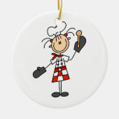 ミットおよび木のスプーンを持つメスのシェフ セラミックオーナメント (正面)
