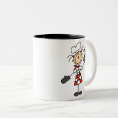 ミットおよび木のスプーンを持つメスのシェフ ツートーンマグカップ (正面右)