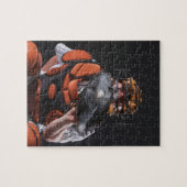 ミットでボールを持っている野球キャッチャー ジグソーパズル (横)