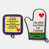 ミットメイド料理グリーンオレンジパープル 鍋つかみ&鍋敷きセット (正面)