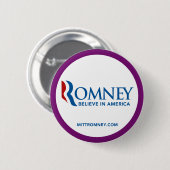 ミット・ロムニーのロゴはアメリカの紫色のボーダーで信じます 缶バッジ (正面&裏面)