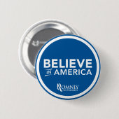 ミット・ロムニーはアメリカのロゴで信じます(青い) 缶バッジ (正面&裏面)