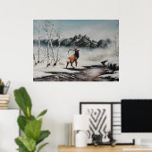 ミッドウィンターエルクイン雪プリント ポスター (ホームオフィス)