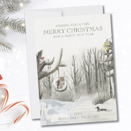 ミッドウィンタースノーウッドランド自然クリスマス シーズンカード